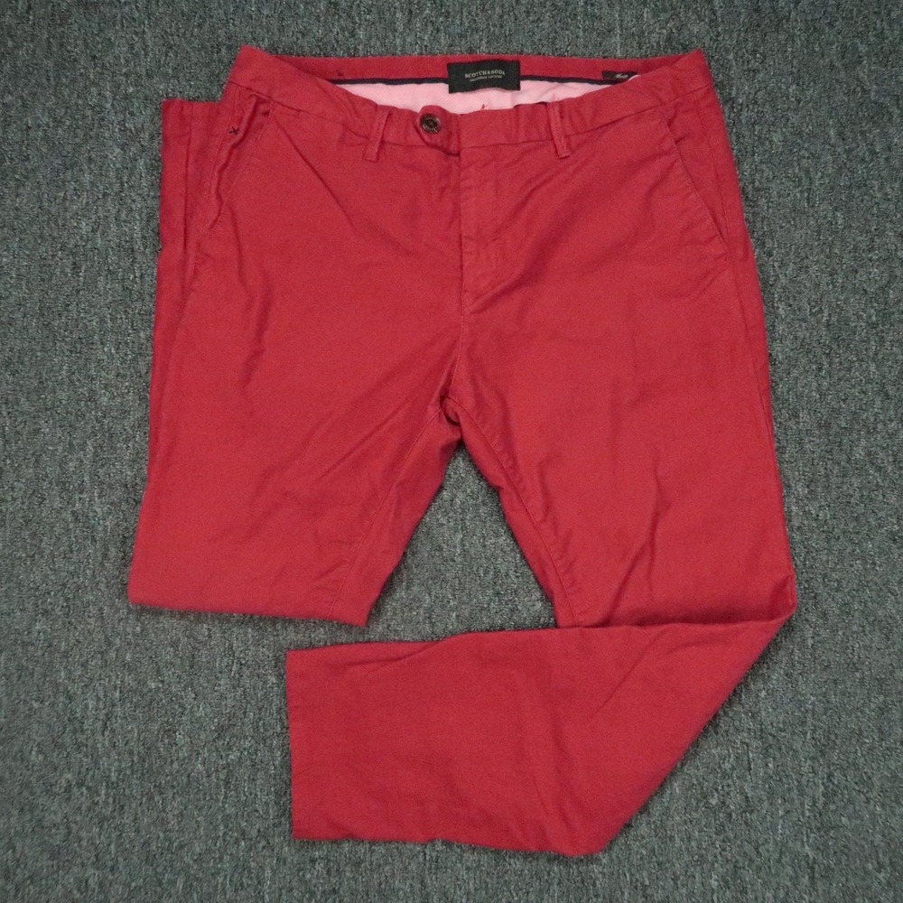 Scotch Soda Pants Mens 33x29 Red Mott Chino Stretch Trouser
